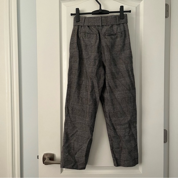 Aritzia Wilfred Dark Wool Houndstooth Plaid Tie Front Pants w/ Removable Belt - Picture 4 of 11
